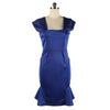 Woman Slim Elastic Dress Square Collar Full Dress   dark blue   S - Mega Save Wholesale & Retail - 1