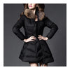 Fake Racoon Fur Collar Slim Long Down Coat   black  S - Mega Save Wholesale & Retail - 1