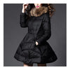 Fake Racoon Fur Collar Slim Long Down Coat   black  S - Mega Save Wholesale & Retail - 3