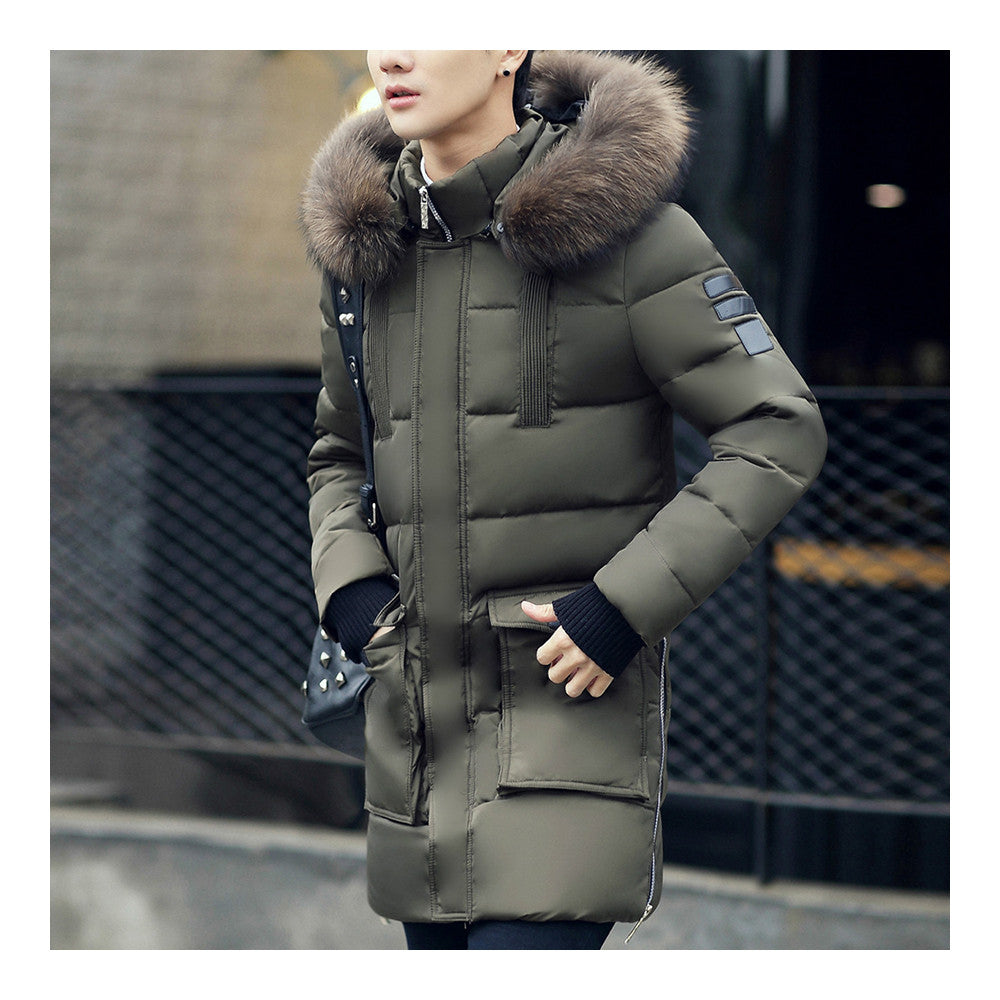 Man Down Coat Thick Long Fur Collar  army green   M - Mega Save Wholesale & Retail - 1