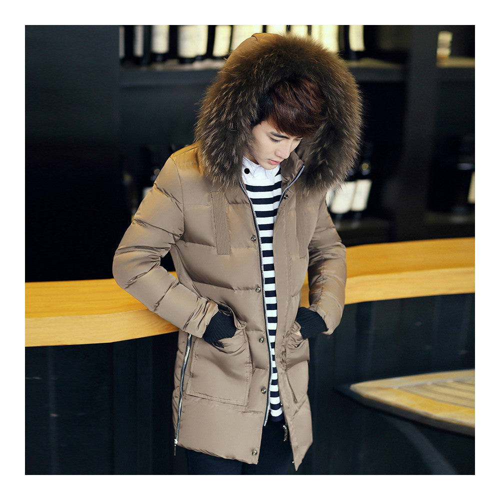 Man Down Coat Thick Long Fur Collar  khaki   M - Mega Save Wholesale & Retail - 1