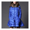 Fake Racoon Fur Collar Slim Long Down Coat   blue   S - Mega Save Wholesale & Retail - 1