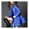 Fake Racoon Fur Collar Slim Long Down Coat   blue   S - Mega Save Wholesale & Retail - 3