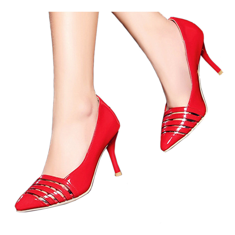 High Heel Low-cut Thin Pointed Shoes Plus Size Fashionable   red - Mega Save Wholesale & Retail