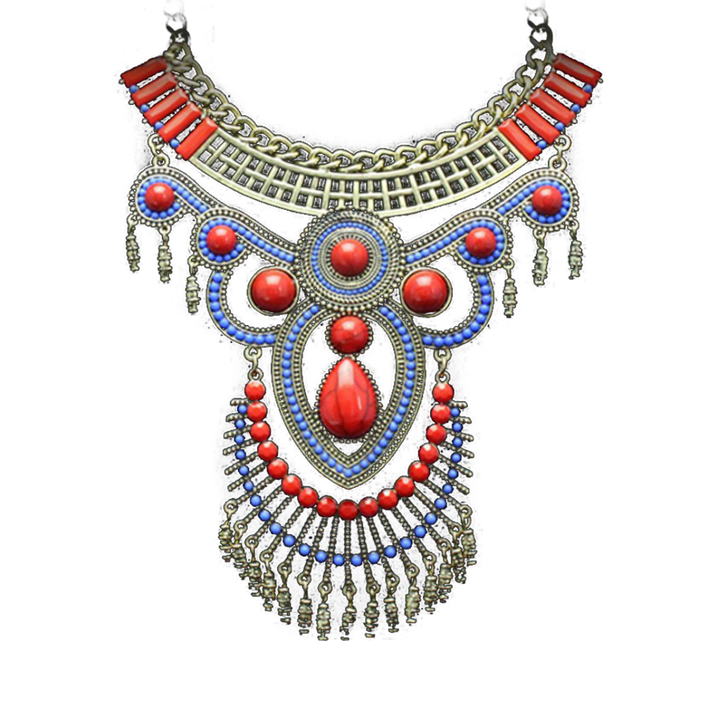 European Fashionable Exaggerated Crystal Cloth Decoration Necklace Korean Galvanized Short Clavicle Necklace Woman    red - Mega Save Wholesale & Retail