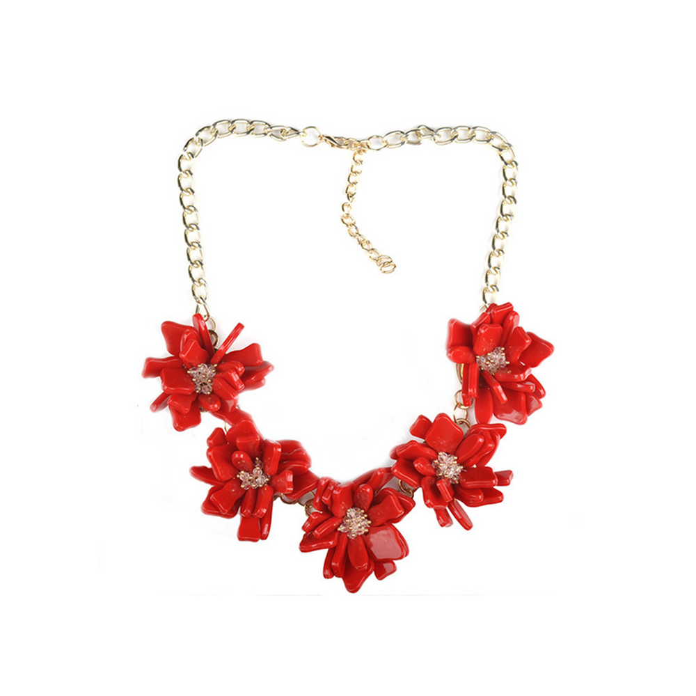 European Fashionable Exaggerated Big Brand Ornament Delicate Resin Flower Short Necklace   red - Mega Save Wholesale & Retail - 1