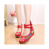 Old Beijing Red High Heels Shoes in Traditional Chinese Embroidery with Slipsole & Ankle Straps - Mega Save Wholesale & Retail - 1