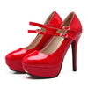Patent Leather PU Super High Heel Round Double Buckle Plus Size Shoes  red - Mega Save Wholesale & Retail - 1