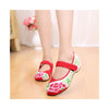 Old Beijing Red Casual Embroidered Shoes for Women Low Cut National Style with Beautiful Floral Designs & Ankle Straps - Mega Save Wholesale & Retail - 1