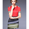 Elegant Woman Profession OL Commuting Microgroove Splicing Short Sleeve Dress60179   red   S - Mega Save Wholesale & Retail - 1