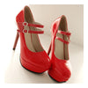 Patent Leather PU Super High Heel Round Double Buckle Plus Size Shoes  red - Mega Save Wholesale & Retail - 2