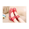 Old Beijing Red High Heels Shoes in Traditional Chinese Embroidery with Slipsole & Ankle Straps - Mega Save Wholesale & Retail - 2