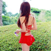 Women Backless Drape Pure Color Swimsuit Swimwear Bathing Suit  red - Mega Save Wholesale & Retail - 2