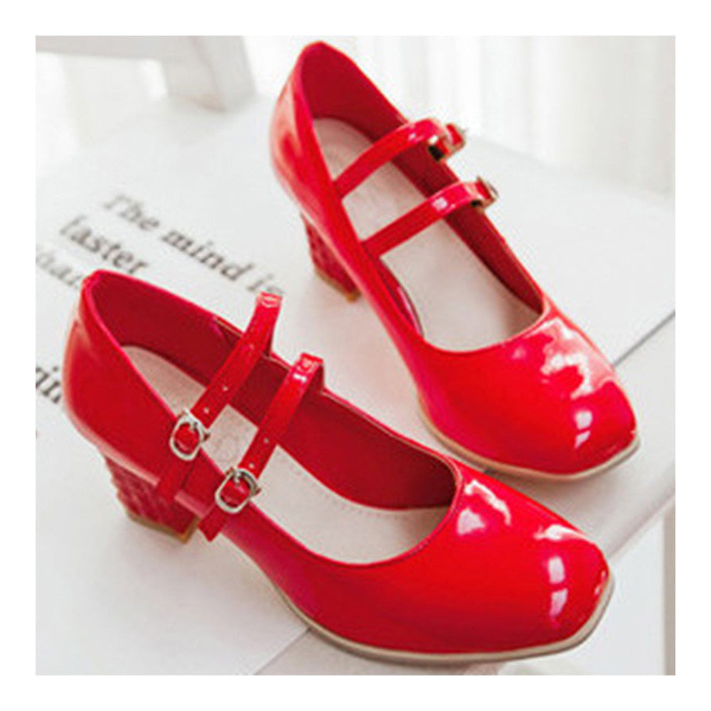 High Heel Double Buckle Women Shoes Plus Size  red - Mega Save Wholesale & Retail - 2