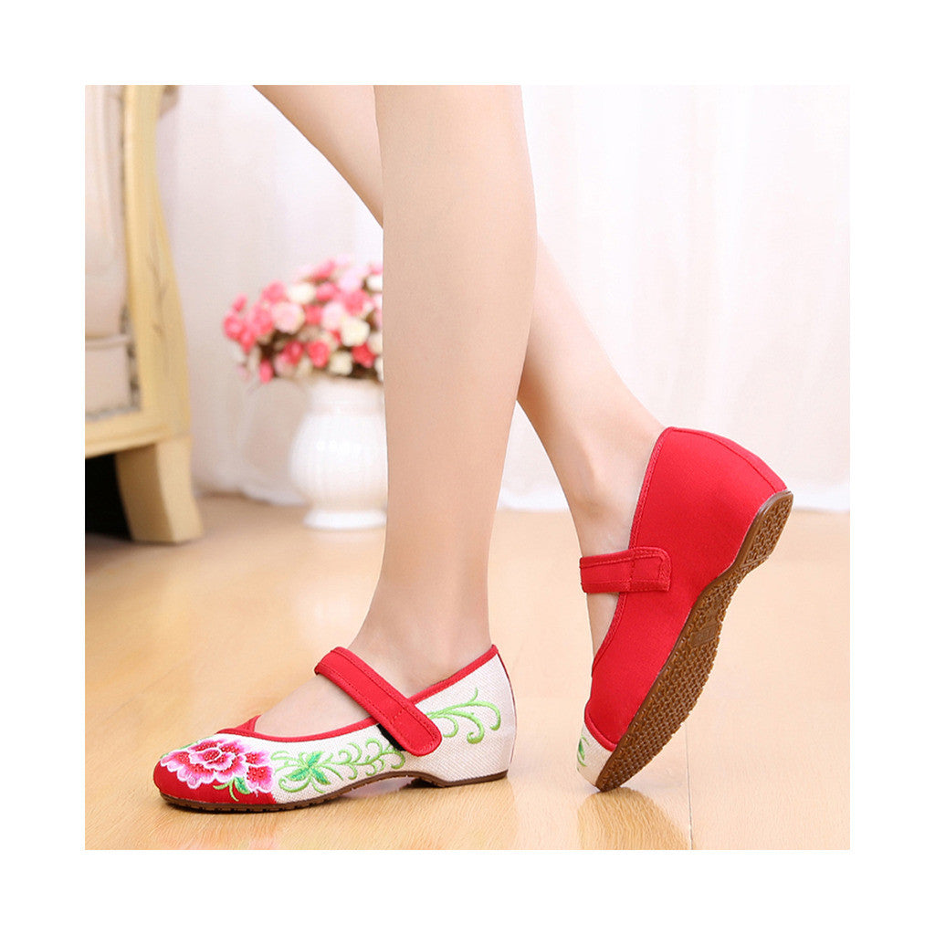 Old Beijing Cloth Shoes Assorted Colors Casual Embroidered Shoes Tie Slipsole Increased within Low Cut National Style red - Mega Save Wholesale & Retail - 3