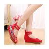Old Beijing Red High Heels Shoes in Traditional Chinese Embroidery with Slipsole & Ankle Straps - Mega Save Wholesale & Retail - 3