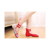 Old Beijing Red Embroidered Slipper Shoes in Double Ankle Straps with Comfy Anti Skidding Sole - Mega Save Wholesale & Retail - 3