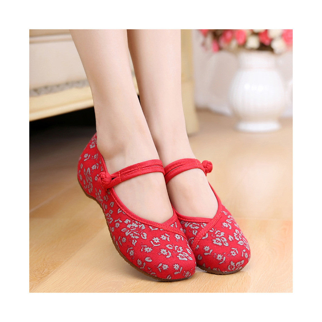 Old Beijing Cloth Shoes Slipsole Small Flower National Style Embroidered Shoes Dance Cloth Shoes Increased within Mom Woman Shoes red - Mega Save Wholesale & Retail - 4