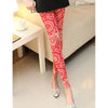 Fashion Women Vintage Print Skinny Leggings Retro printStretchy Sexy Jeggings Pencil Pants red - Mega Save Wholesale & Retail