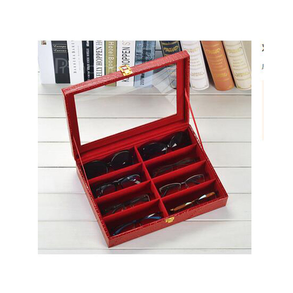 Top Grade Glasses Storage Box 8 Positions/Sunglasses Display Box/Glasses Storage Box/Sunglasses Box/Glasses Box   red