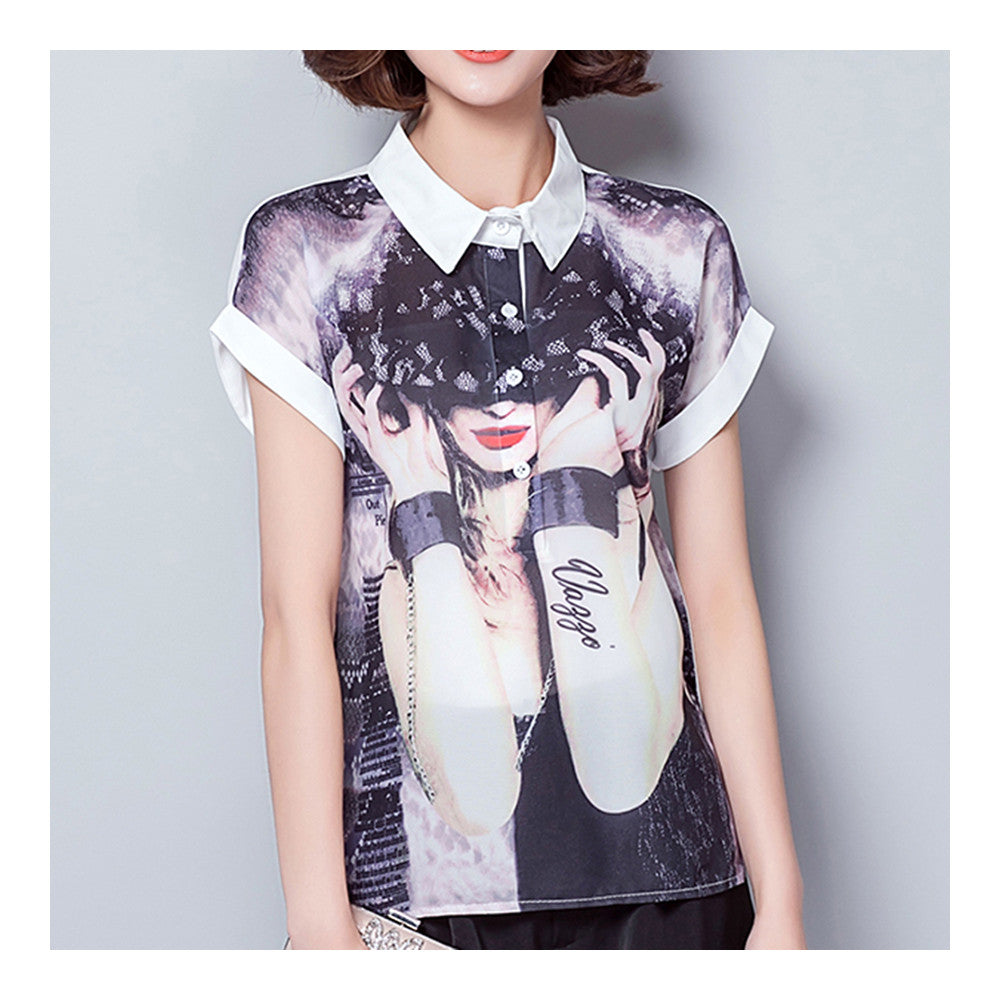 Summer Printing Shirt Chiffon Loose   S - Mega Save Wholesale & Retail