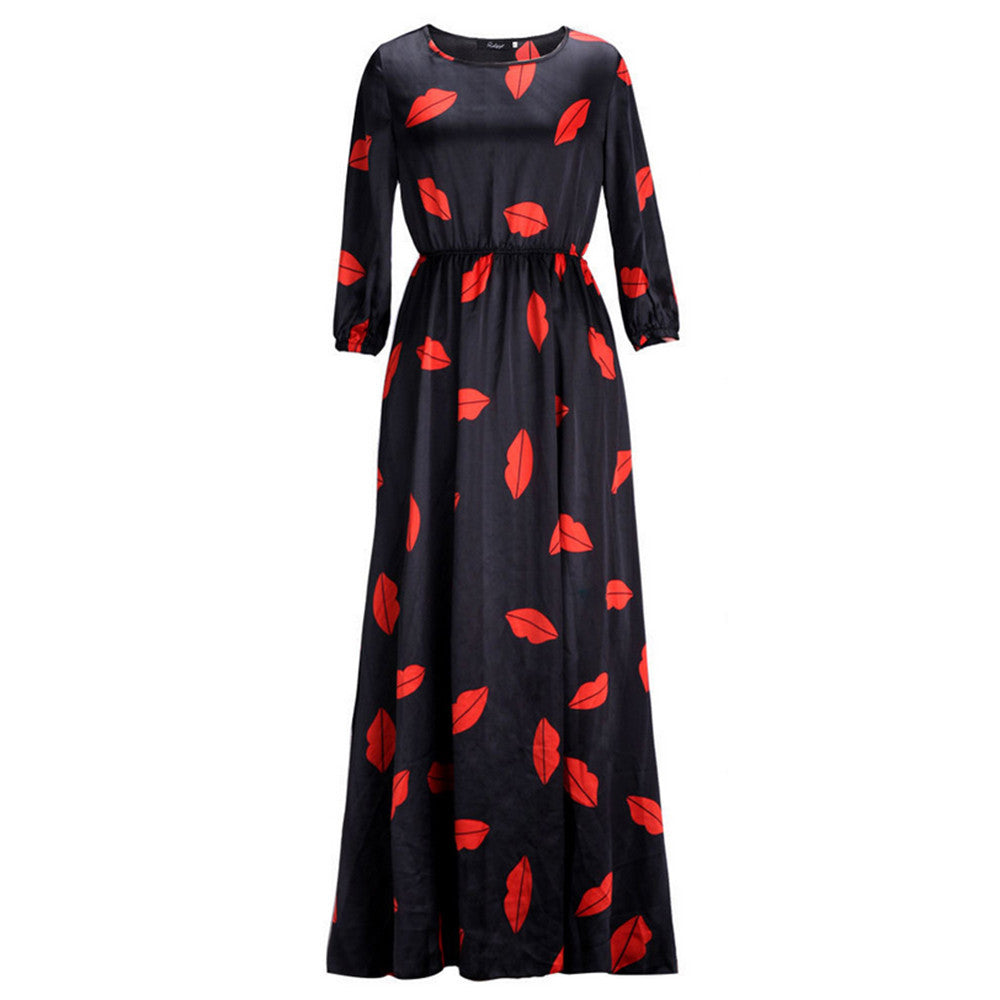 Middle Sleeve Big Peplum Dress Printing   S - Mega Save Wholesale & Retail - 1