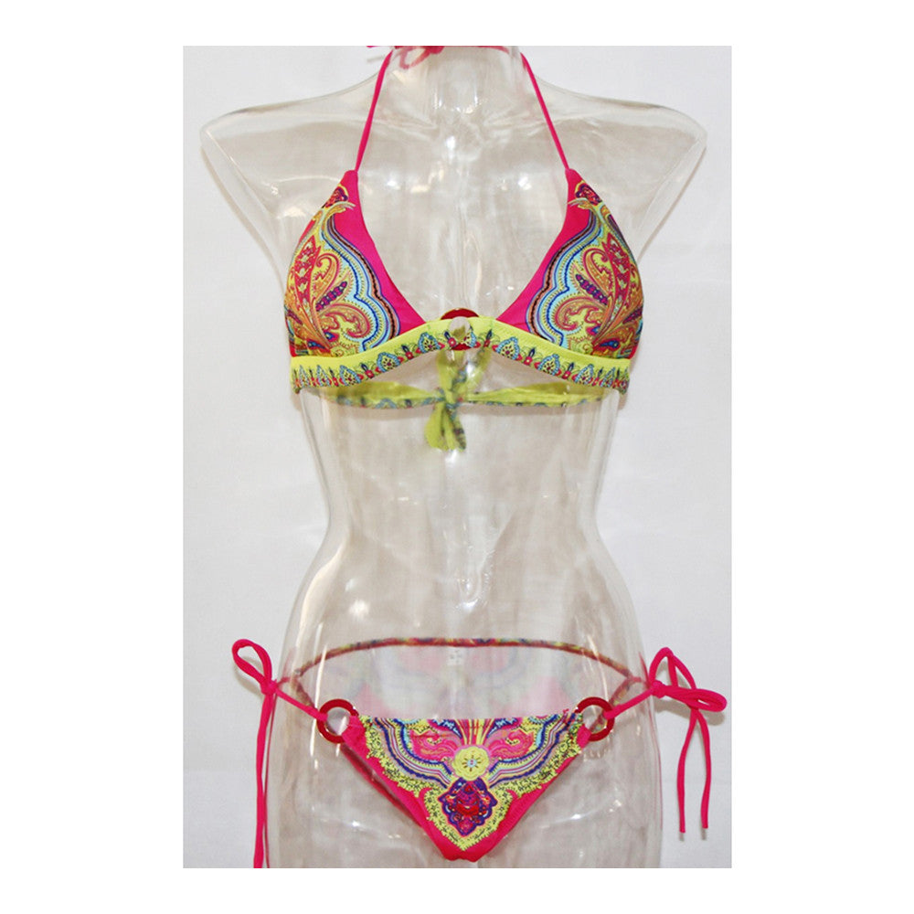 Swimwear Swimsuit Bikini Sexy Printing   3016 red grounding with flower  S - Mega Save Wholesale & Retail - 1