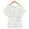 Chiffon T-shirt Bowknot Lace-up   white   S - Mega Save Wholesale & Retail