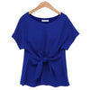 Chiffon T-shirt Bowknot Lace-up   blue    S - Mega Save Wholesale & Retail