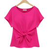 Chiffon T-shirt Bowknot Lace-up   rose red    S - Mega Save Wholesale & Retail