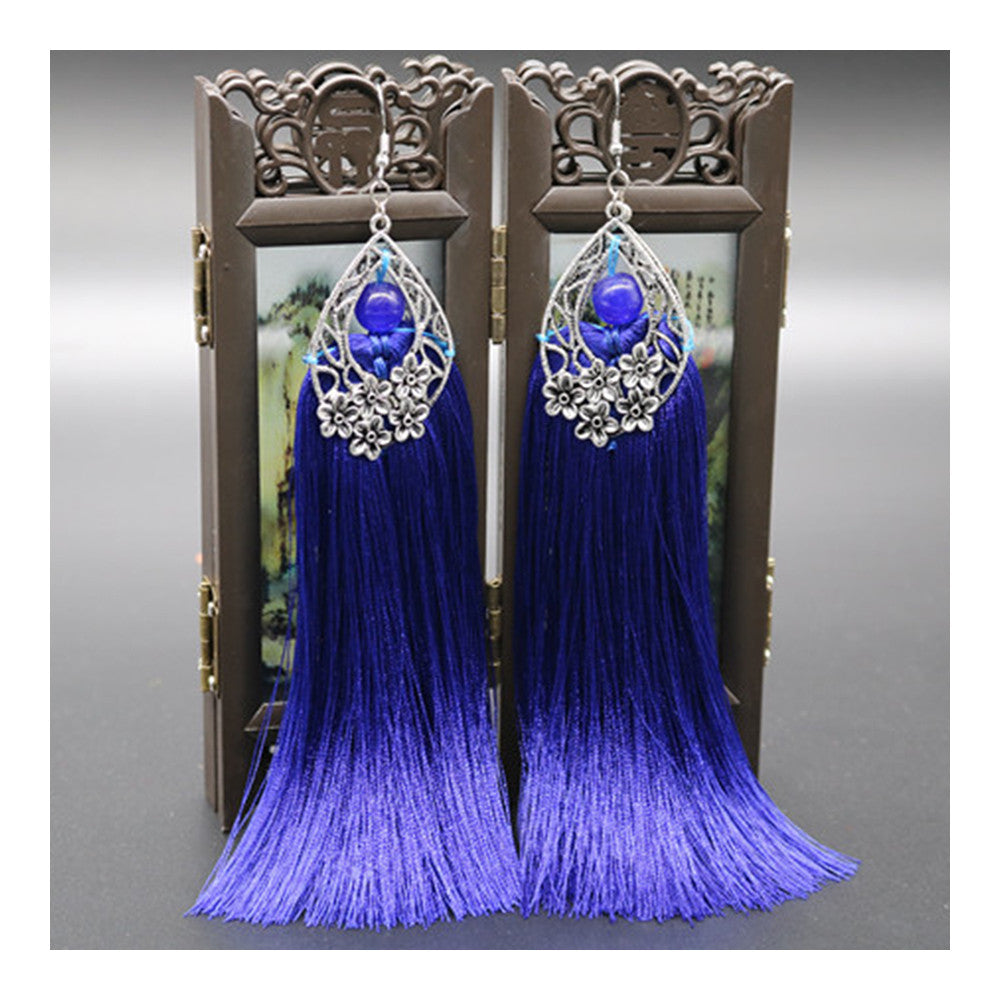 Long Earrings Tassel Fringe Vintage Bridal Wedding Stylish   blue