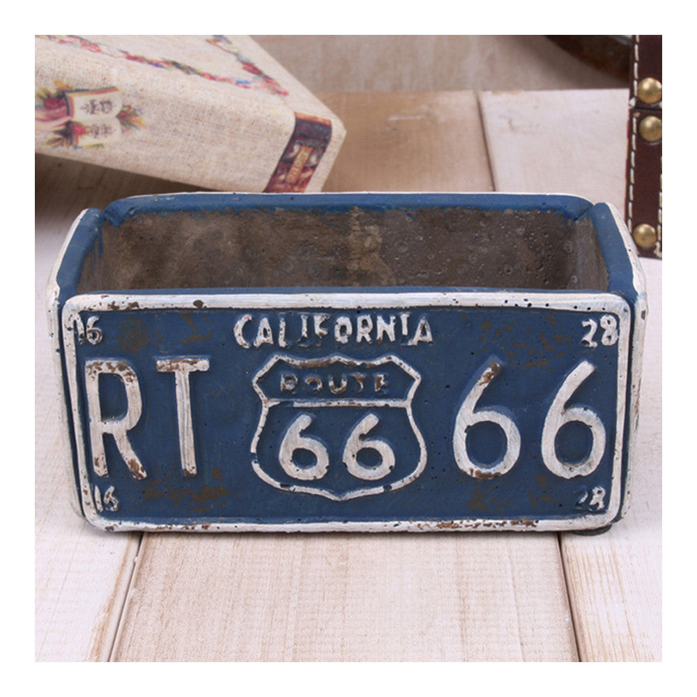 Vintage Route 66 Ashtray Car Plate Ashtray Succulent Pot    blue - Mega Save Wholesale & Retail