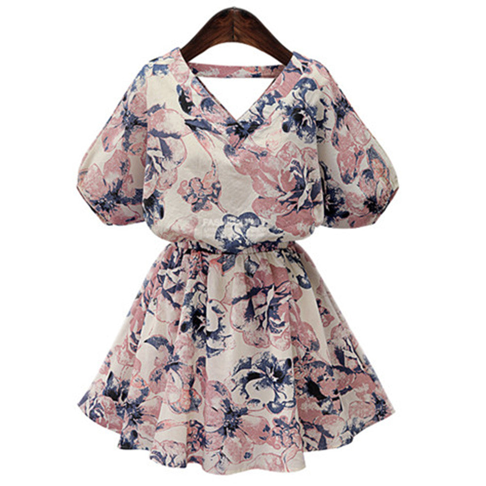 Plus Size Pirnting Middle Long Dress    red   XL - Mega Save Wholesale & Retail