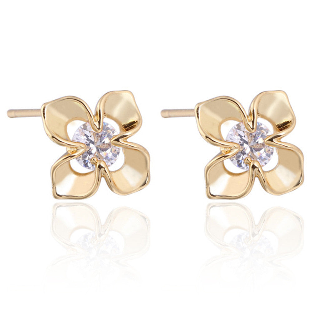 Flower 18K Gold Galvanized Austrian Zircon Ear Studs    white - Mega Save Wholesale & Retail - 1