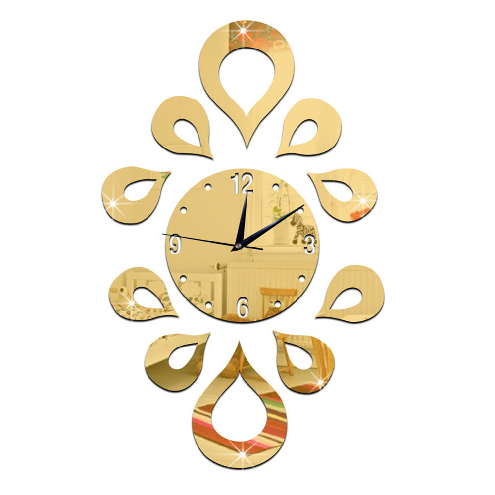 Creative Flower Mirror Quartz Wall Clock   golden - Mega Save Wholesale & Retail