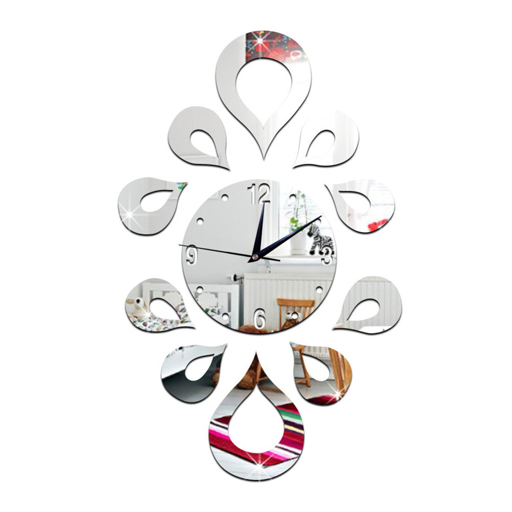 Creative Flower Mirror Quartz Wall Clock   silver - Mega Save Wholesale & Retail