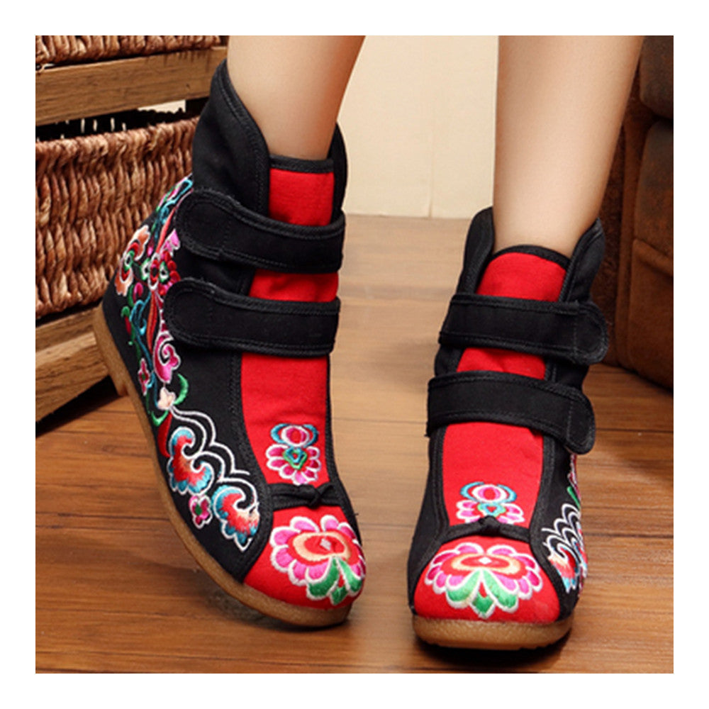 Flowers Vintage Beijing Cloth Shoes Embroidered Boots black - Mega Save Wholesale & Retail - 2