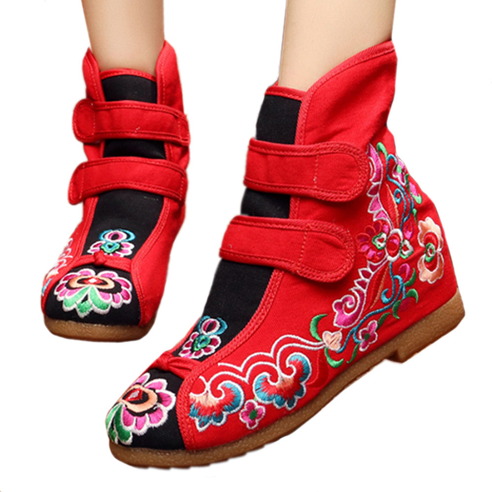 Flowers Vintage Beijing Cloth Shoes Embroidered Boots red - Mega Save Wholesale & Retail - 1