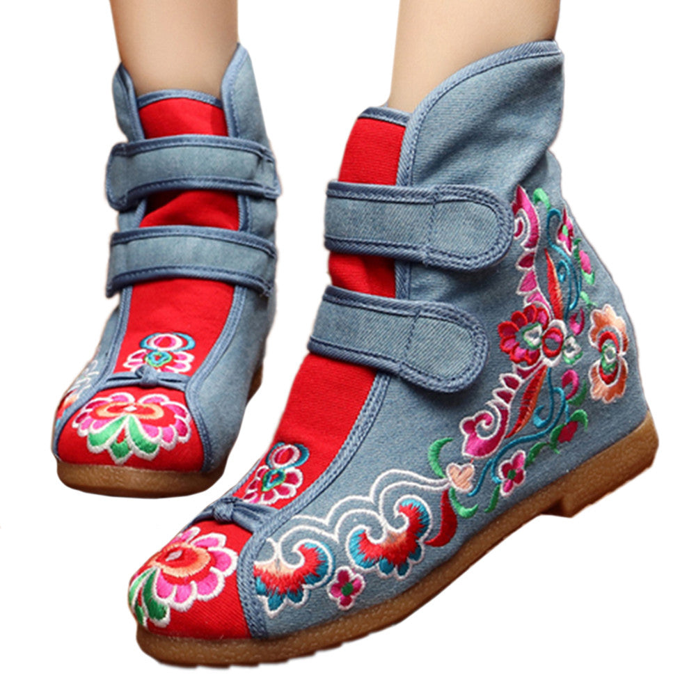 Flowers Vintage Beijing Cloth Shoes Embroidered Boots jeans - Mega Save Wholesale & Retail - 1