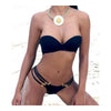 Pure Color Swimwear Women¡¯s Bikini Set Plated Metal Bandage  black  S - Mega Save Wholesale & Retail