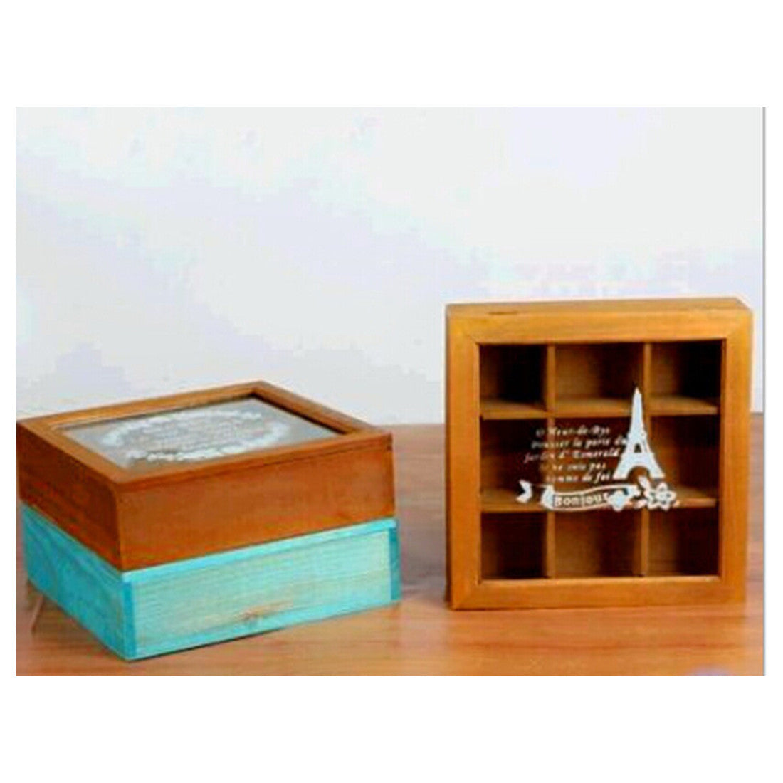 Zakka Retro Vintage 9 Cabinets Jewelry Storage Wooden Box Clear Cover    Yellow Tower - Mega Save Wholesale & Retail - 1