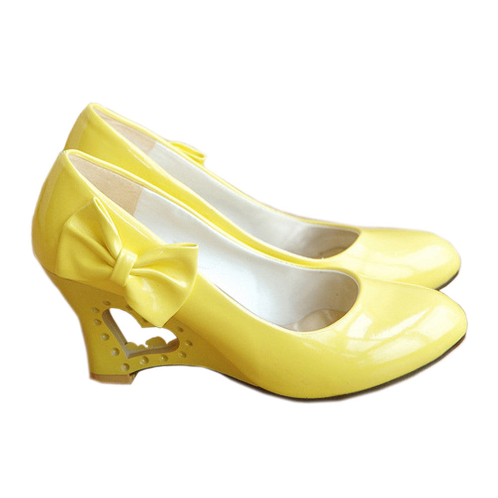 Candy's Color Bowknot Patent Leather Hollow Slipsole Women Thin Shoes  yellow - Mega Save Wholesale & Retail