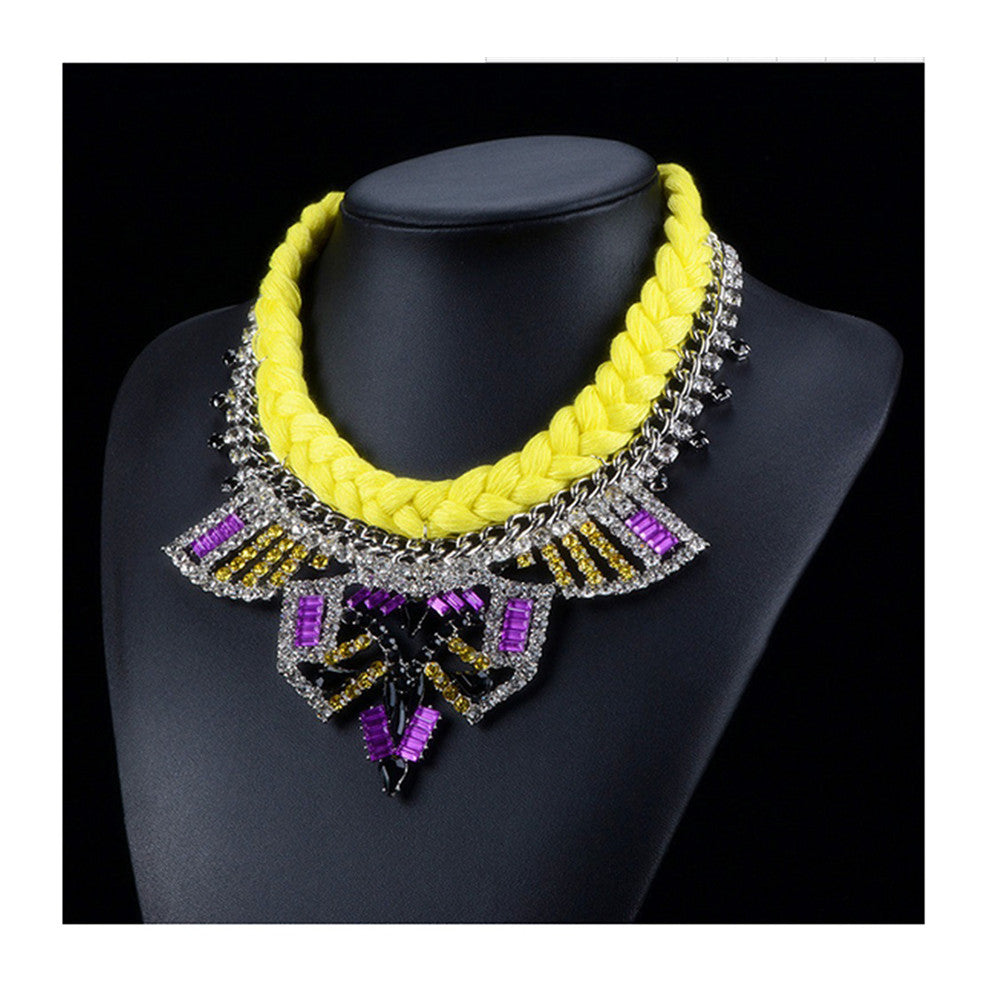 2015New Jewelry European Big Brand Exaggerated Necklace Hot Zircon Clavicle Necklace   yellow - Mega Save Wholesale & Retail