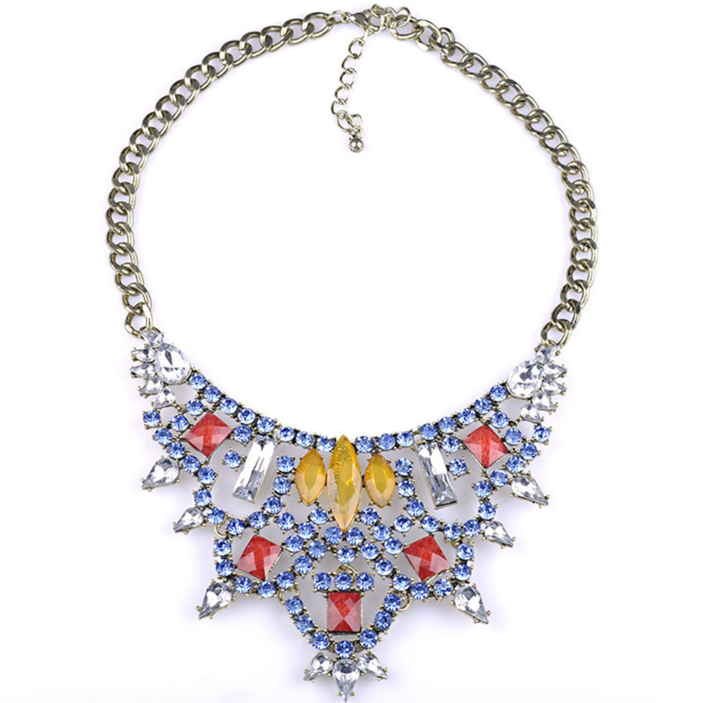 New European Big Brand Vintage Necklace Fashionable Hollow Zircon Fake Collar Short Necklace     yellow - Mega Save Wholesale & Retail - 1