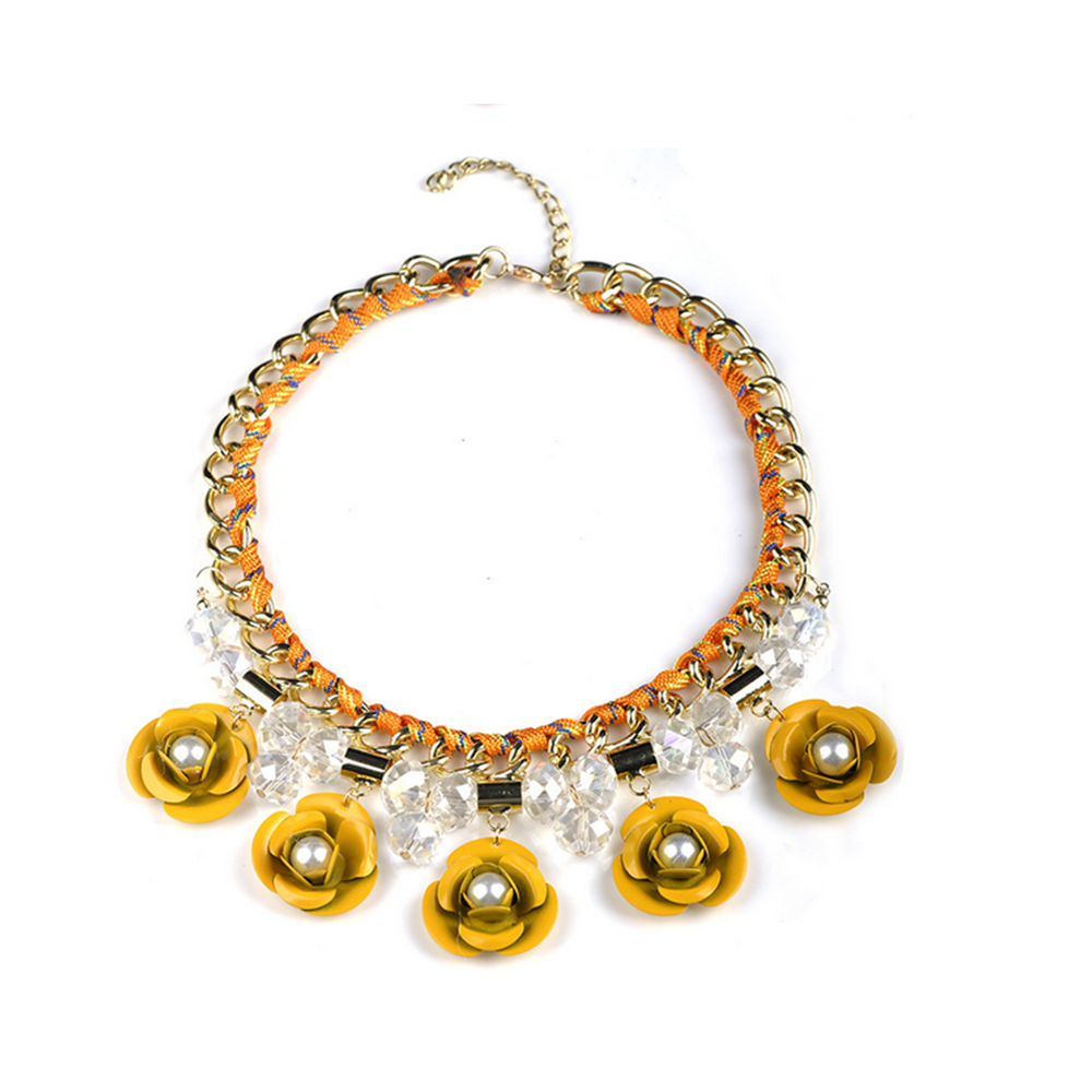New Bohemian Style Necklace European Big Brand Fashionable Woman Ornament Flower Short Necklace   yellow - Mega Save Wholesale & Retail - 1