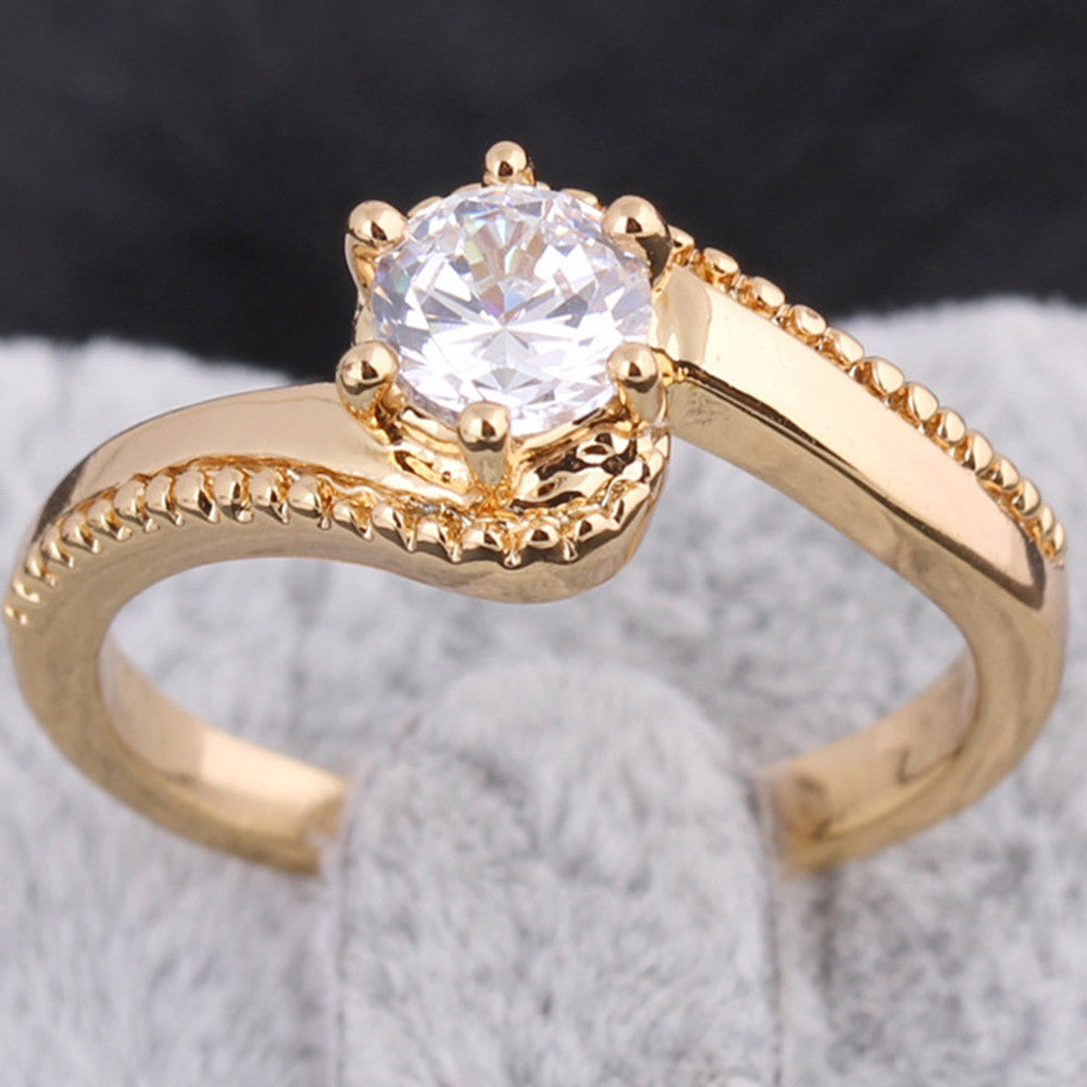 Simple Round Zircon Ring    7.75# gold plated yellow