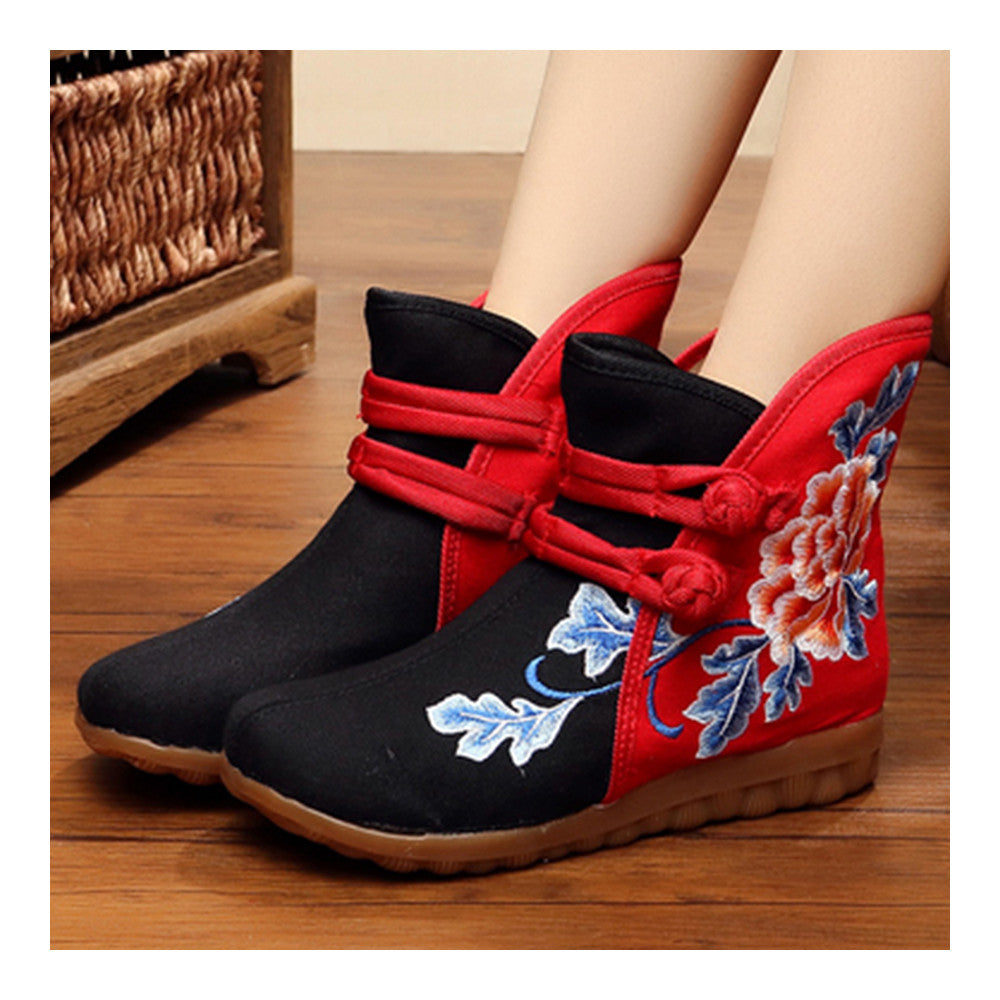 Vintage Beijing Cloth Shoes Embroidered Boots black - Mega Save Wholesale & Retail - 3