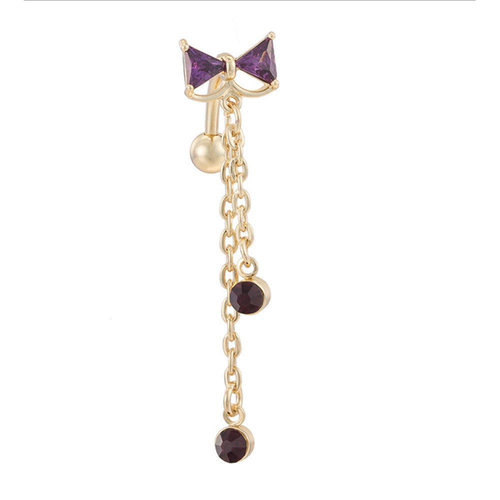 Bowknot Navel Ring Buckle Body Puncture   gold plated purple zircon - Mega Save Wholesale & Retail - 1