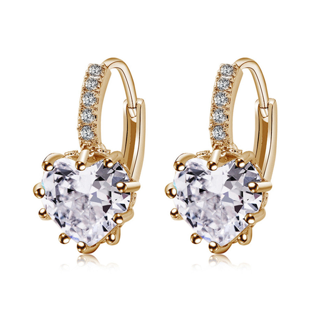 Peach Heart Zircon Earings   gold plated white zircon