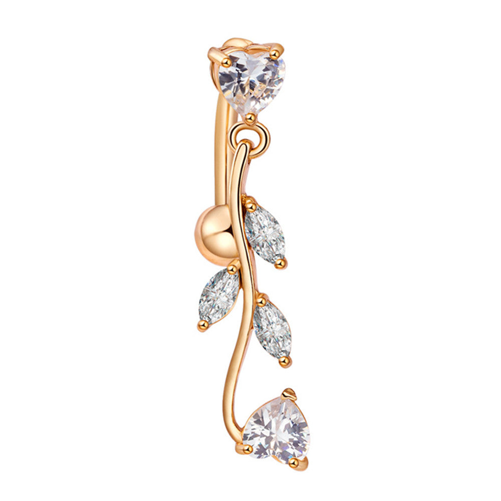 Body Puncture Ornament Leaf Navel Ring   gold plated white zircon - Mega Save Wholesale & Retail